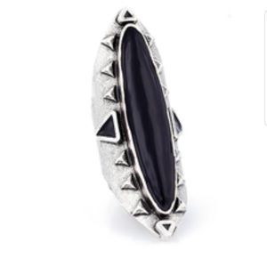 LOW LUV x Erin Wasson black silver antiqued enamel boho statement ring 6 7